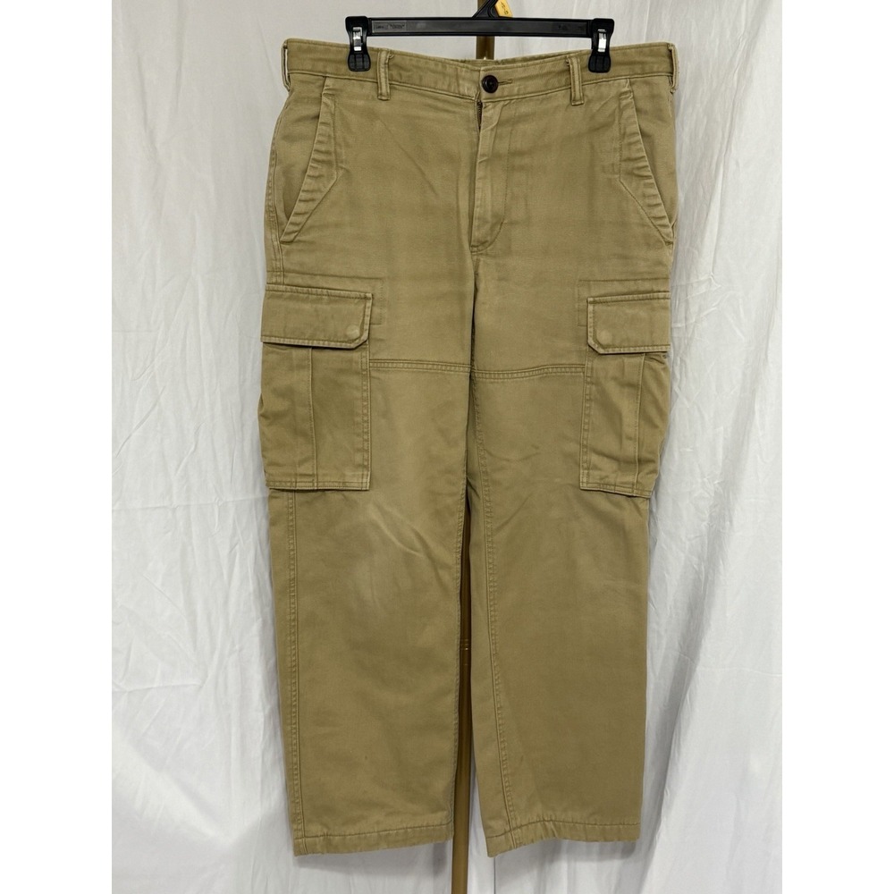 Lands End Flannel Lined Cargo Pants Men's 35 Traditional Fit Tan 100% Cotton‎